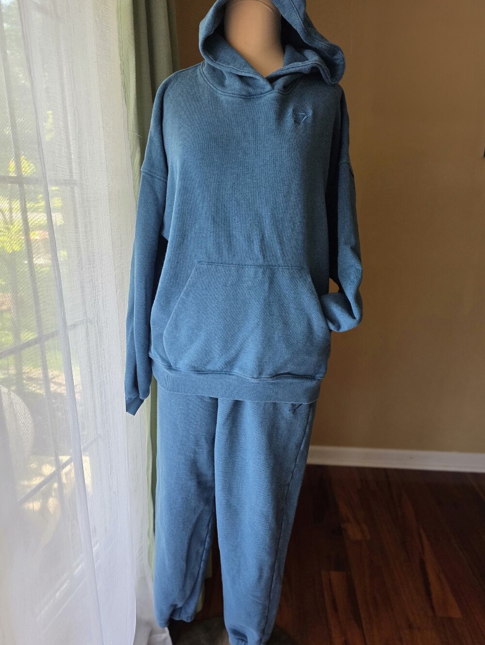 Gymshark Rest Day Sweats Set Blue Marl Oversized Hoodie & Joggers Tracksuit S